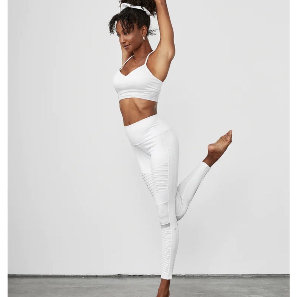Alo Yoga Moto Sexy Athletic Style High-Waist 7/8 Leggings Glossy White Size XXS